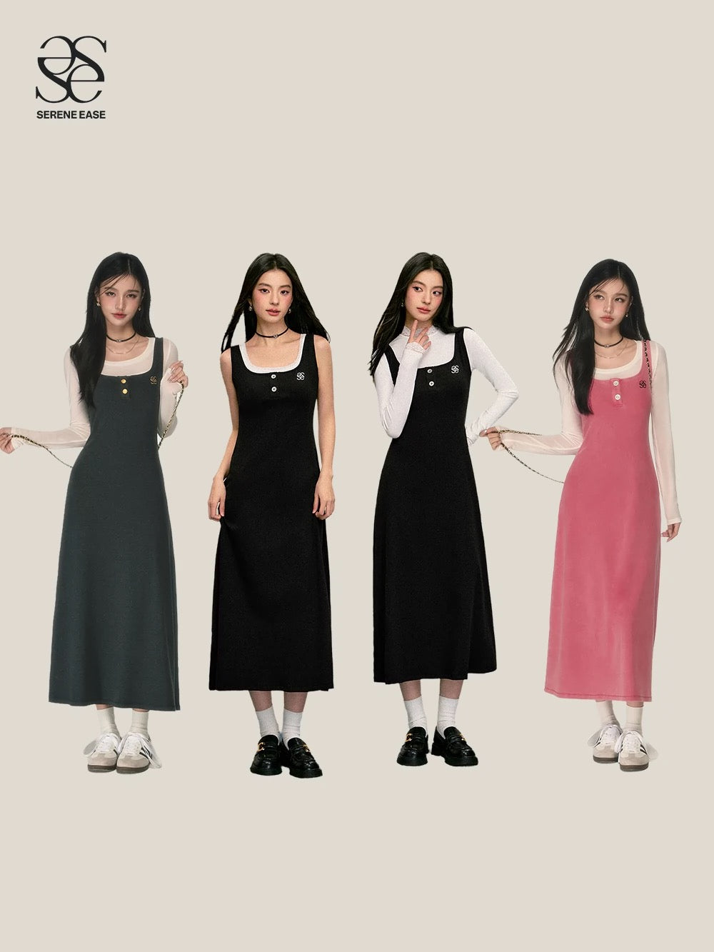 SereneEase logo embroidered knitted dress women's 2023 autumn new sleeveless suspender skirt long skirt