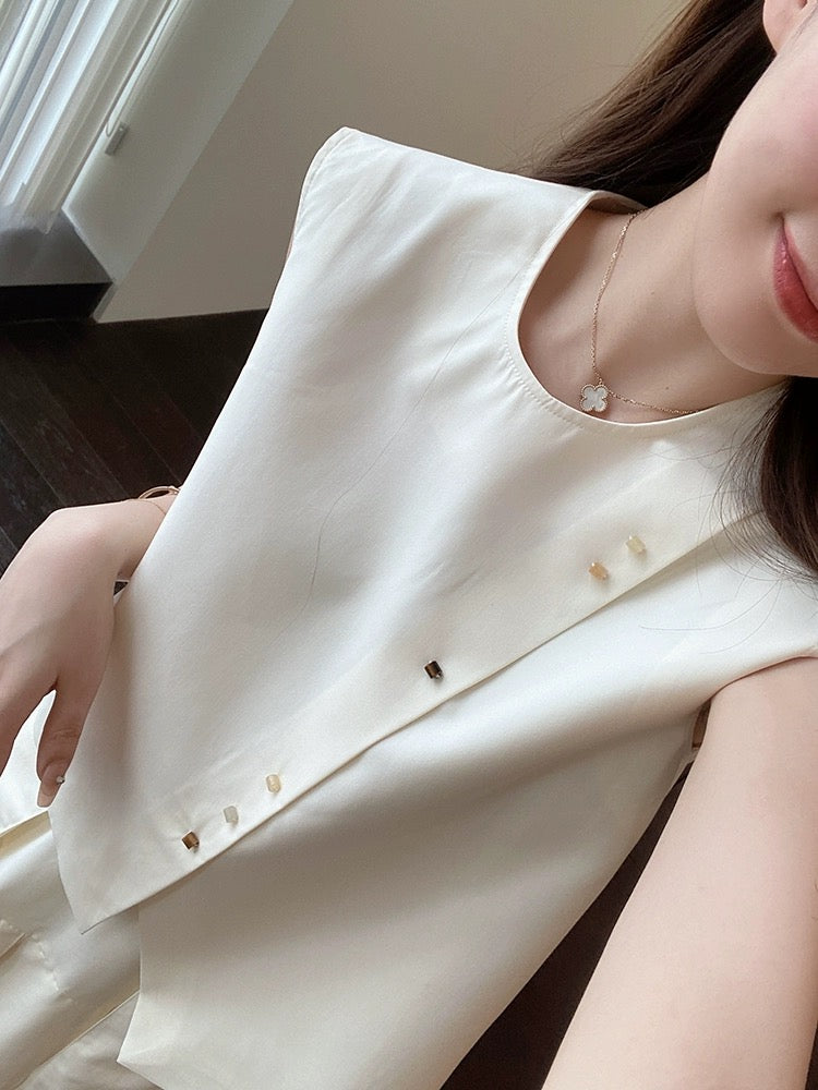 AMR UU◆Smart temperament, high-end slanted placket vest, high-waisted skirt, two-piece set for women, new summer style