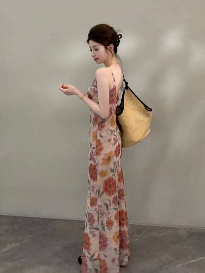 Songsong Summer New Style Slim Fit Printed Camisole Dress DT2056