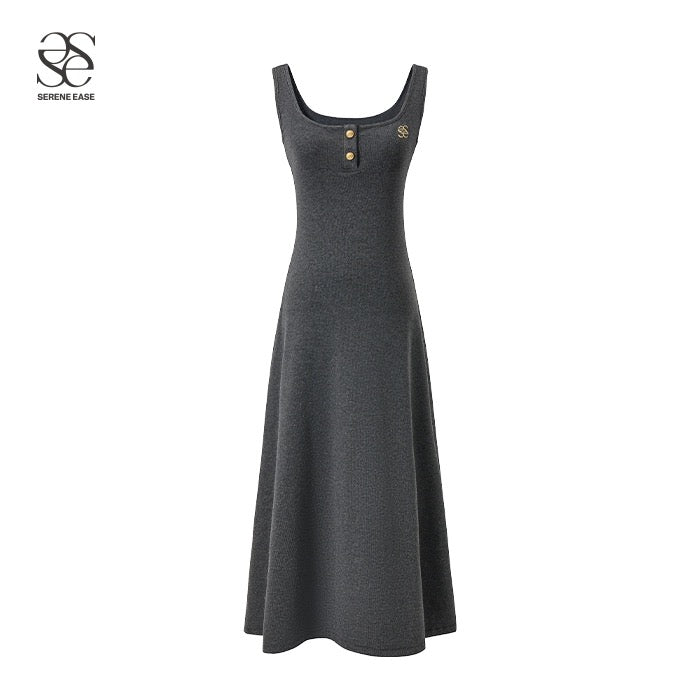 SereneEase logo embroidered knitted dress women's 2023 autumn new sleeveless suspender skirt long skirt