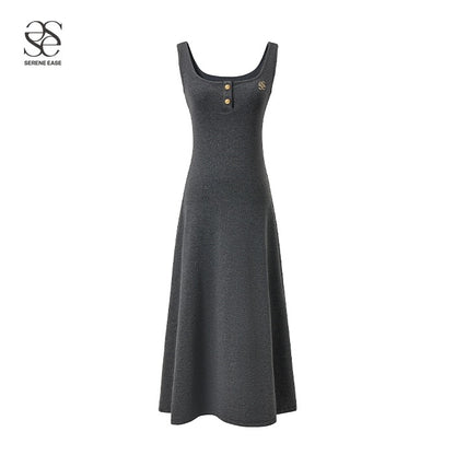 SereneEase logo embroidered knitted dress women's 2023 autumn new sleeveless suspender skirt long skirt