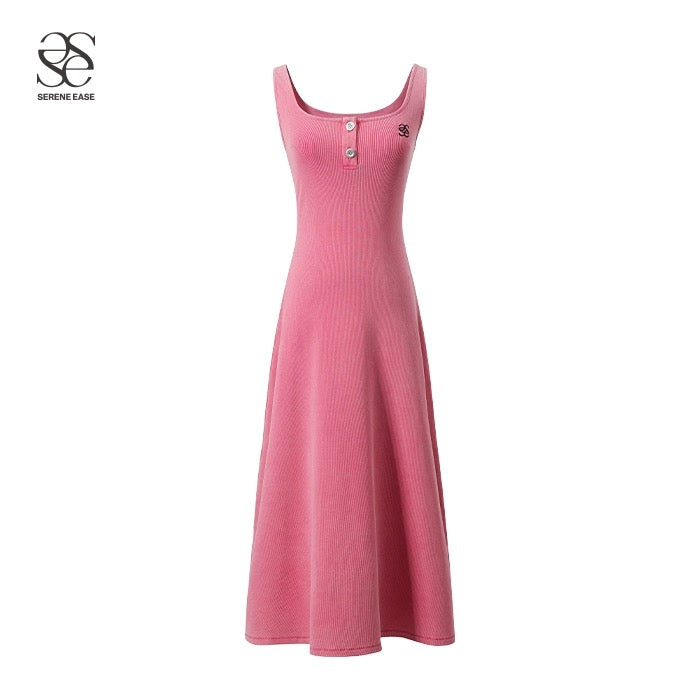 SereneEase logo embroidered knitted dress women's 2023 autumn new sleeveless suspender skirt long skirt