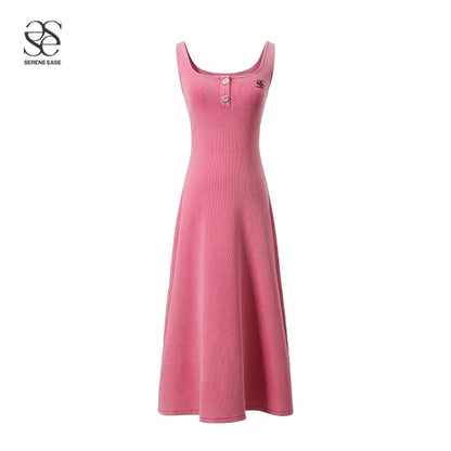 SereneEase logo embroidered knitted dress women's 2023 autumn new sleeveless suspender skirt long skirt