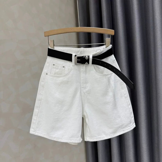 Fashion high waist slim all-match retro denim shorts women's summer new simple loose a-line wide-leg pants hot pants