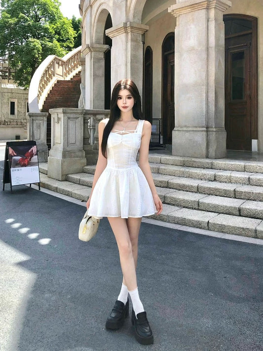 Drawing explanation WAHJU Moonlight Girl Summer new waist slimming lace hollow suspender dress for women