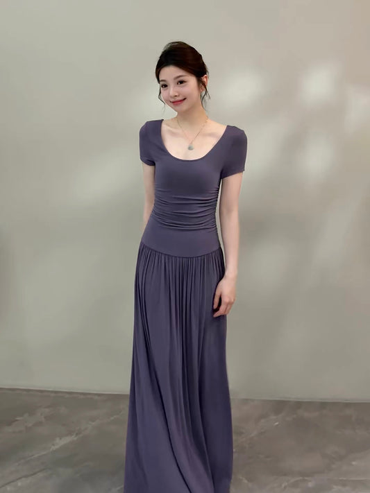 Songsong Summer New French Casual Fashion Simple Elegant Slim Fit Full Swing Dress DT2053