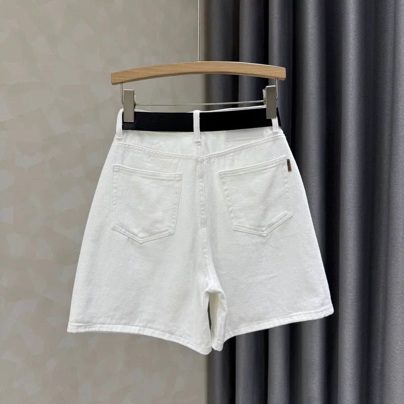 Fashion high waist slim all-match retro denim shorts women's summer new simple loose a-line wide-leg pants hot pants