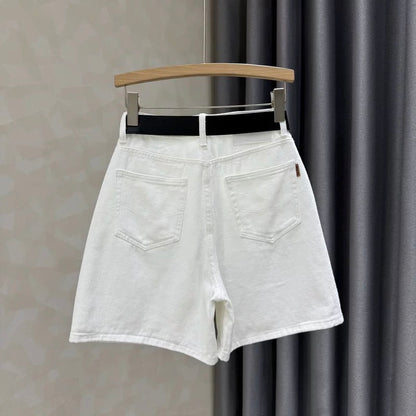 Fashion high waist slim all-match retro denim shorts women's summer new simple loose a-line wide-leg pants hot pants