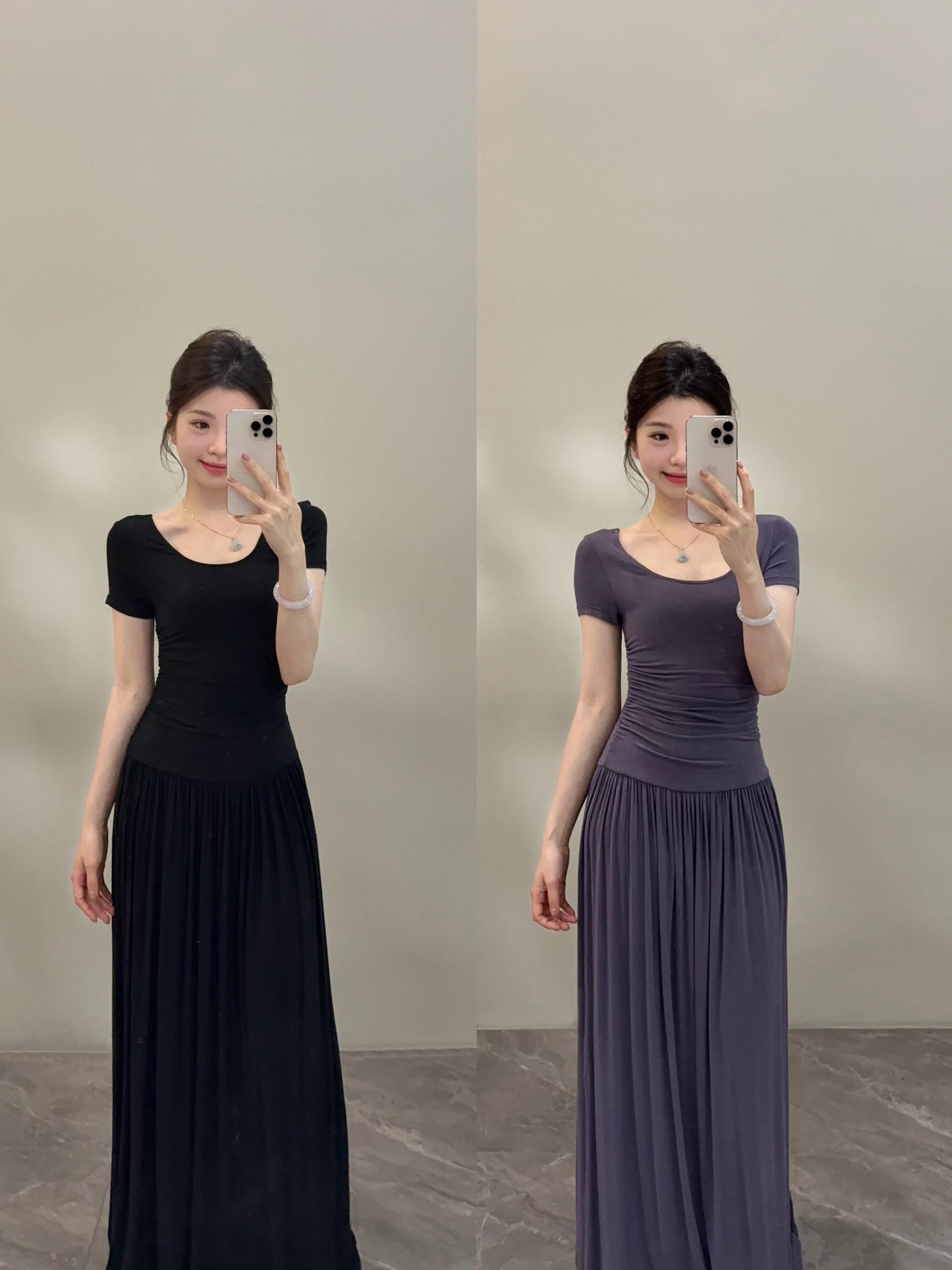 Songsong Summer New French Casual Fashion Simple Elegant Slim Fit Full Swing Dress DT2053