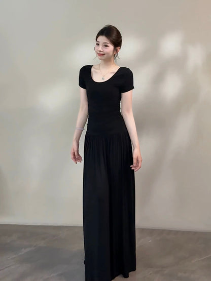 Songsong Summer New French Casual Fashion Simple Elegant Slim Fit Full Swing Dress DT2053