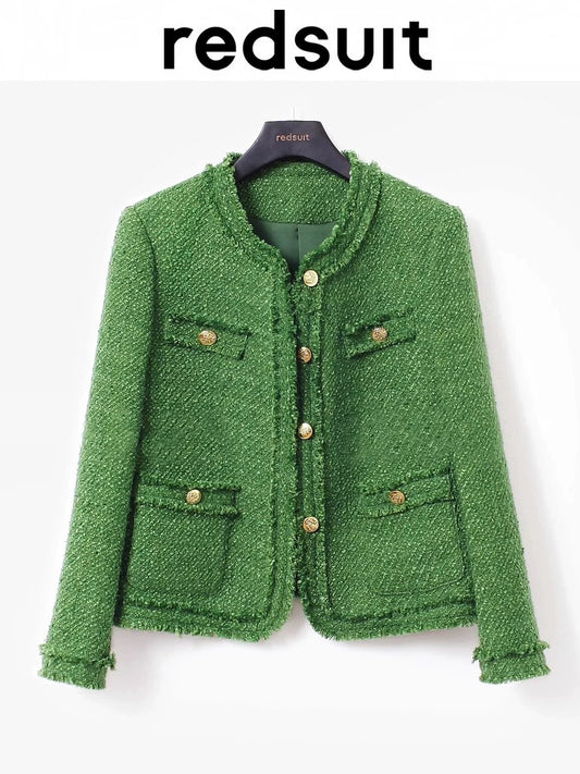 redsuit is so fashionable! Retro salt style small fragrance style jacket tweed braided green short top new