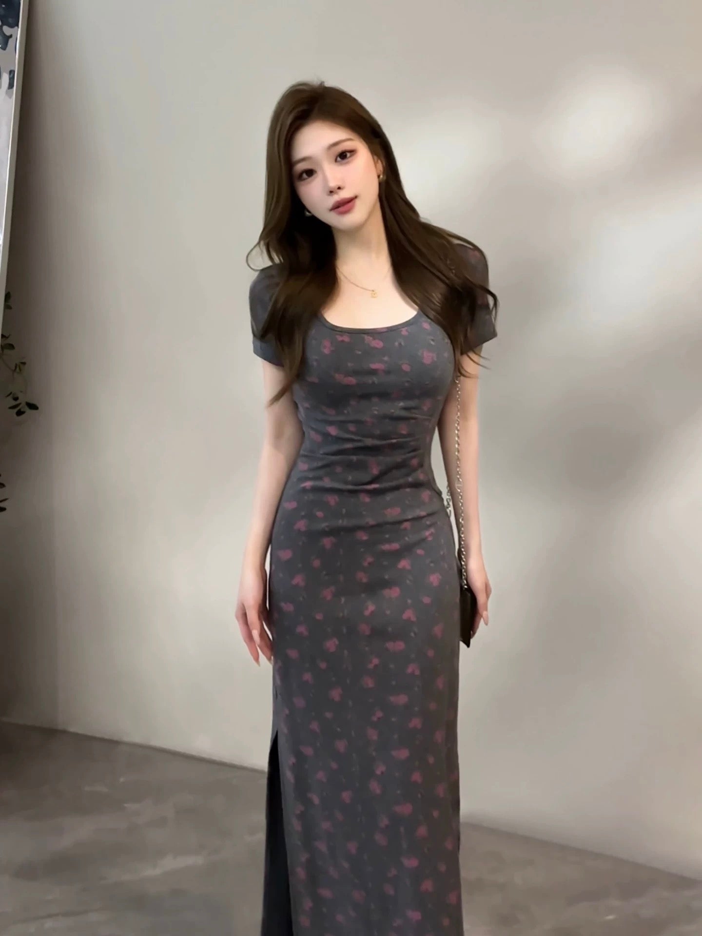 Yu-Yan's Summer New French Fashion Retro Floral Print Short-Sleeved Slimming Dress DT2021