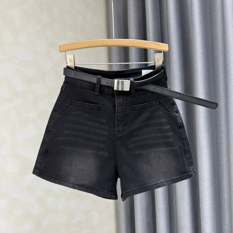 Blue American high waist elastic hot girl wide leg jeans for women summer new retro slim all-match hot pants