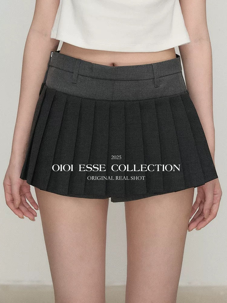 OIOI ESSE Double Waistband Pleated Tennis Skirt Pants Women's Summer Casual Style Slimming Mid-Low Waist Shorts