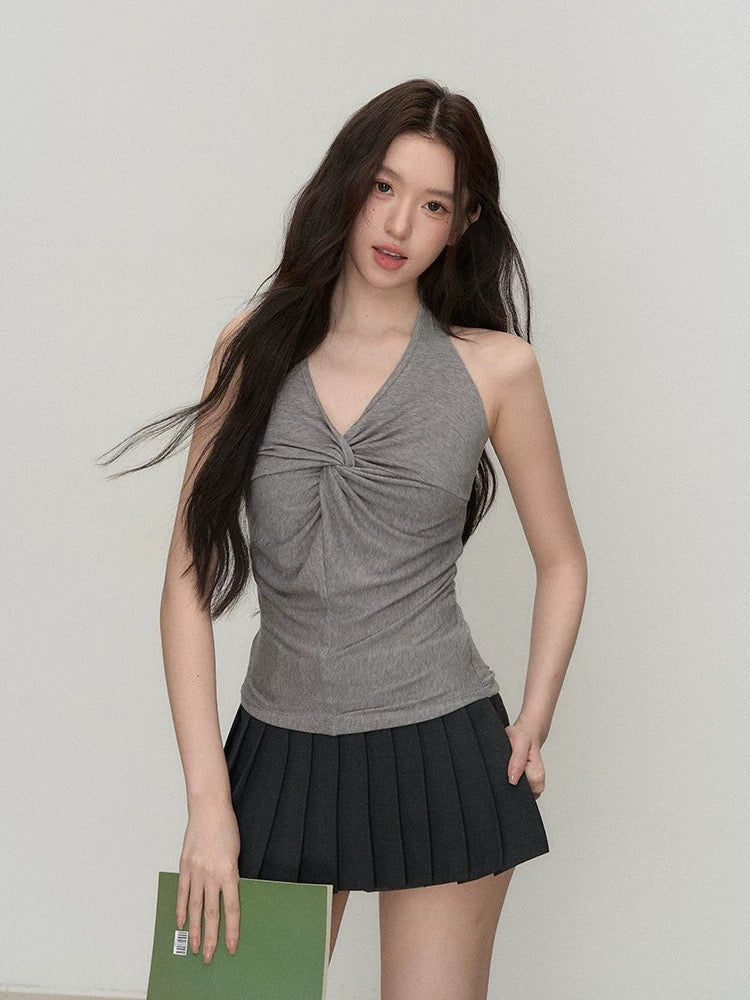 OIOI ESSE Double Waistband Pleated Tennis Skirt Pants Women's Summer Casual Style Slimming Mid-Low Waist Shorts