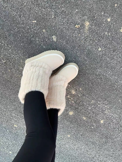 Mid-calf snow boots for women in winter with velvet and thickening 2024 new style fashionable woolen cotton boots thick-soled non-slip cotton shoes