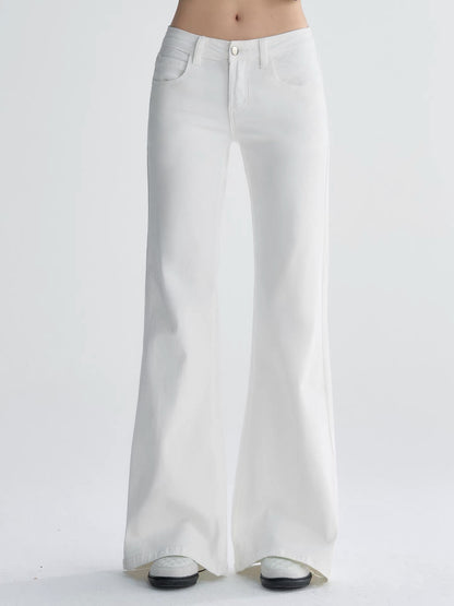 OIOI ESSE | American Style Flared White Jeans for Women, Autumn Loose Fit, Slimming Straight Leg Wide Leg Pants, Casual Long Trousers