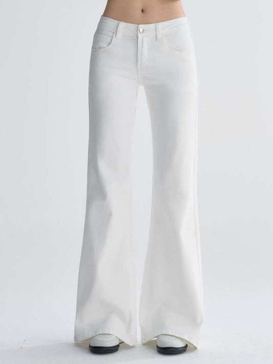 OIOI ESSE | American Style Flared White Jeans for Women, Autumn Loose Fit, Slimming Straight Leg Wide Leg Pants, Casual Long Trousers