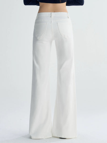 OIOI ESSE | American Style Flared White Jeans for Women, Autumn Loose Fit, Slimming Straight Leg Wide Leg Pants, Casual Long Trousers
