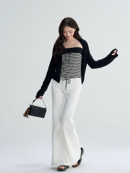 OIOI ESSE | American Style Flared White Jeans for Women, Autumn Loose Fit, Slimming Straight Leg Wide Leg Pants, Casual Long Trousers