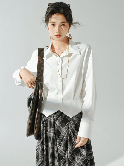 Sleepy Rabbit striped lapel slit shirt women's autumn casual slim temperament commuting loose layered long-sleeved top
