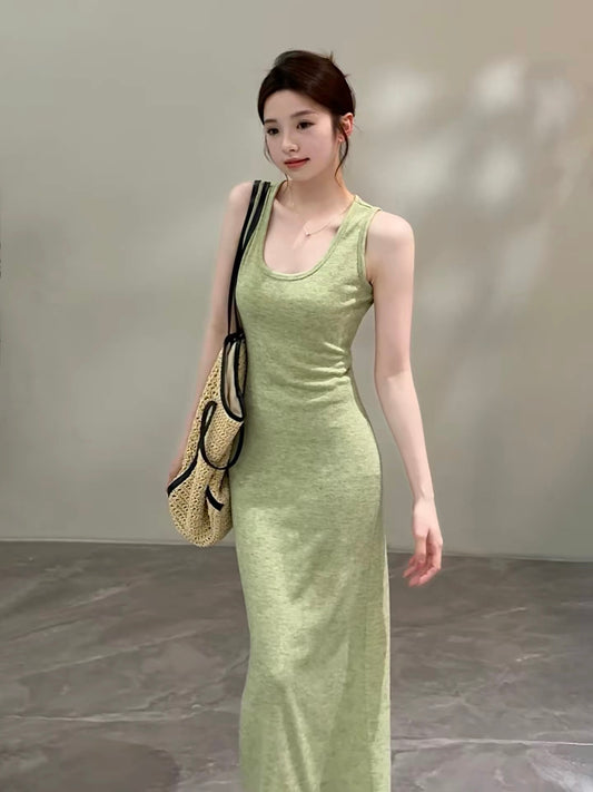 Songsong Summer New Retro Slim-fit U-neck Slimming and Cool Long Sleeveless Vest Dress DT2015