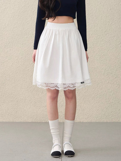 OIOI ESSE｜Early Spring Lace-Trimmed Midi Skirt for Women - Stylish and Elegant