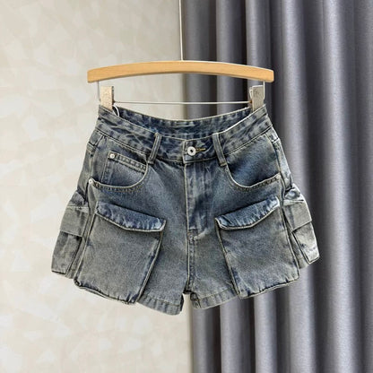 New summer high waist slim denim shorts for women white design loose versatile casual wide leg overalls