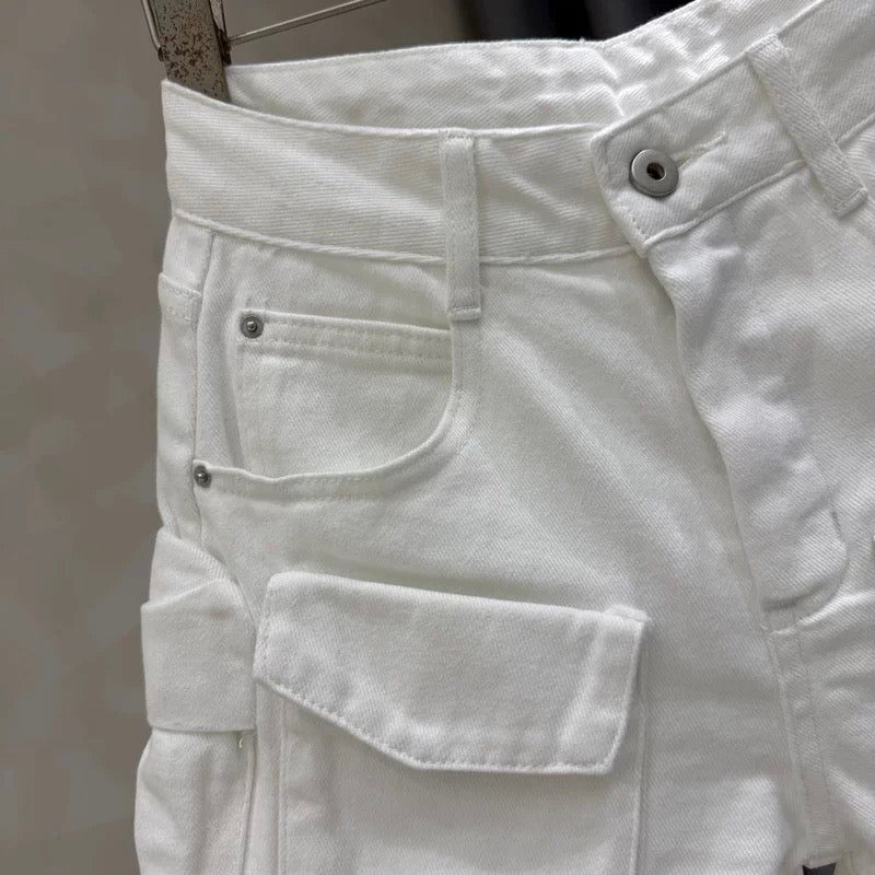 New summer high waist slim denim shorts for women white design loose versatile casual wide leg overalls