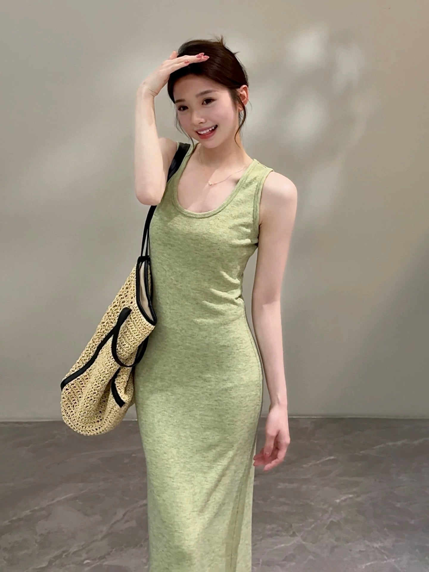 Songsong Summer New Retro Slim-fit U-neck Slimming and Cool Long Sleeveless Vest Dress DT2015