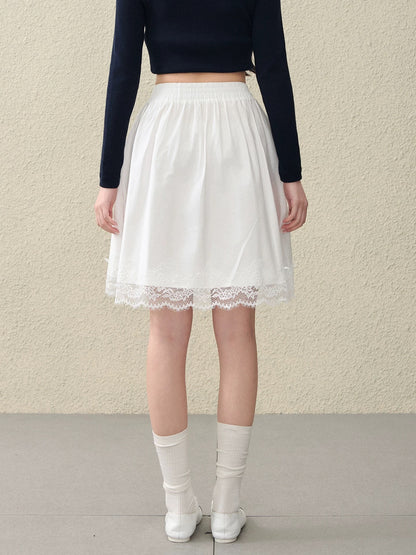 OIOI ESSE｜Early Spring Lace-Trimmed Midi Skirt for Women - Stylish and Elegant