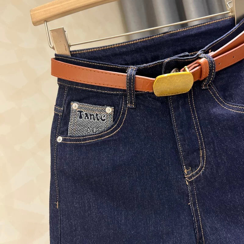 Washed blue denim shorts for women, new summer styles, loose, slim, versatile, fashionable, high waist, curled hem, A-line wide-leg hot pants