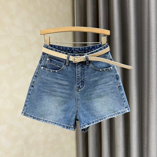 2025 summer new loose versatile denim shorts women's high waist slim temperament small wide leg shorts ins