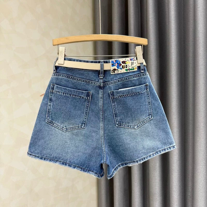 2025 summer new loose versatile denim shorts women's high waist slim temperament small wide leg shorts ins