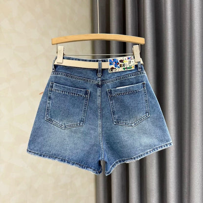 2025 summer new loose versatile denim shorts women's high waist slim temperament small wide leg shorts ins