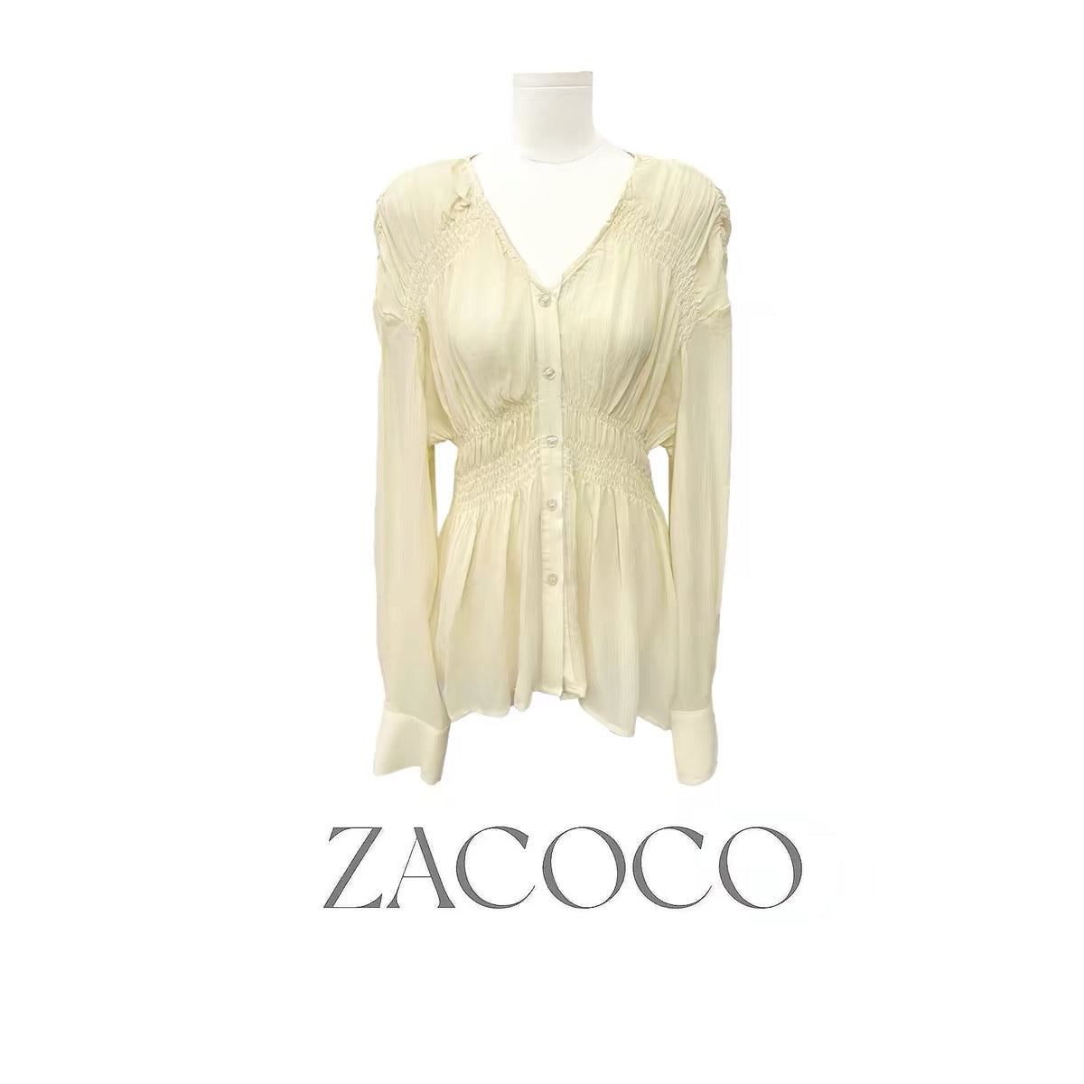 ZACOCO Women's Autumn/Summer Mid-Length V-Neck Long-Sleeve Shirt – 2026 New Arrival: Slim-Fit, Stylish, and Versatile Top