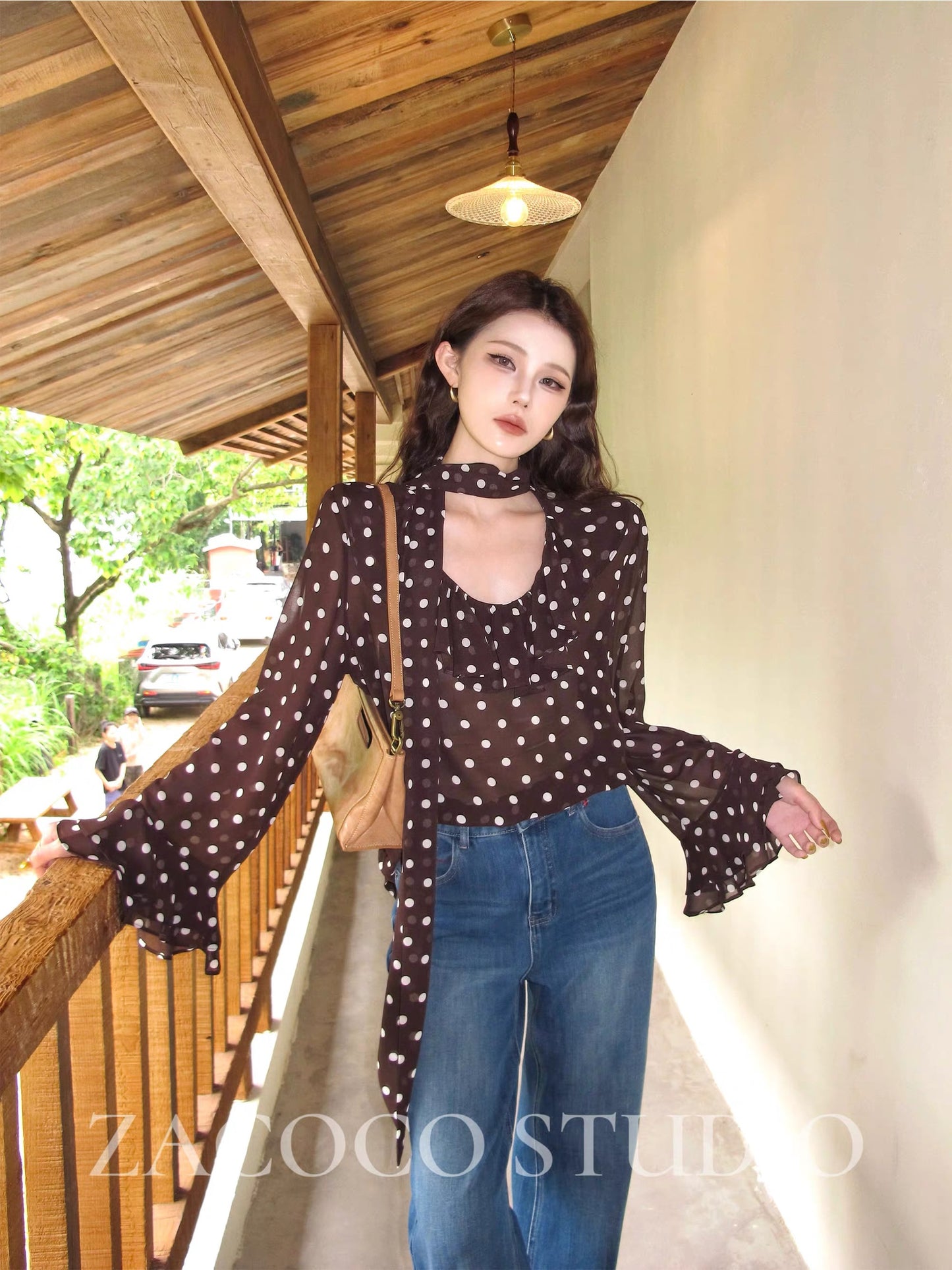 ZACOCO Women's Polka-Dot Long-Sleeve Shirt – Lightweight Autumn/Summer Style; Unique, Slimming Design with a Distinctive, Sophisticated Flair (2026 Collection)
