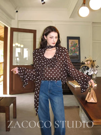 ZACOCO Women's Polka-Dot Long-Sleeve Shirt – Lightweight Autumn/Summer Style; Unique, Slimming Design with a Distinctive, Sophisticated Flair (2026 Collection)