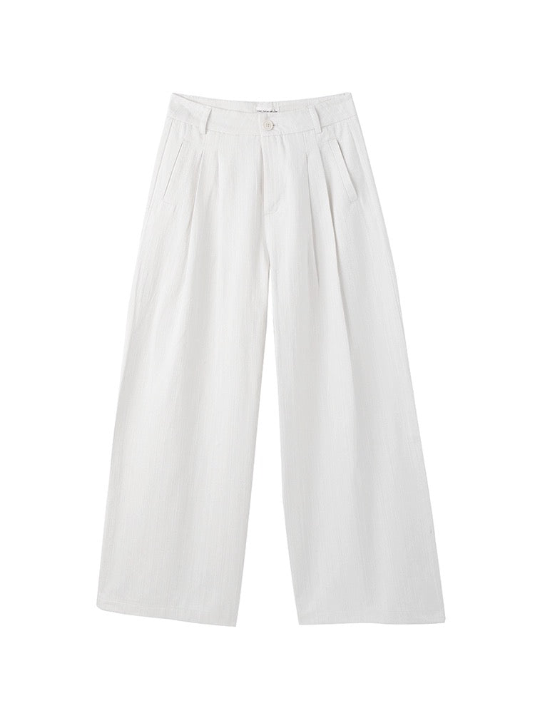 Song Zhengeun white wide-leg pants for women in spring, small, high-waisted, slim casual pants, Korean floor-length white pants