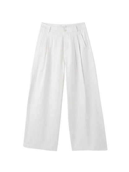Song Zhengeun white wide-leg pants for women in spring, small, high-waisted, slim casual pants, Korean floor-length white pants