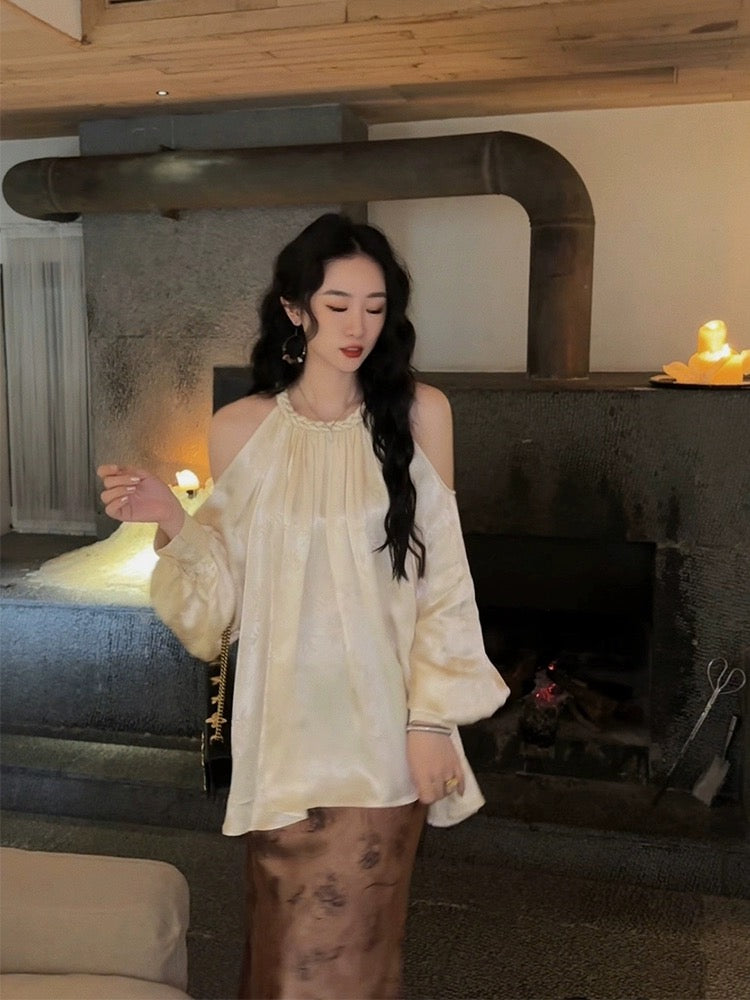 Sanji Heihua new Chinese style tops Chinese style off-shoulder shirts jackets high-end women's clothing 2024 new niche trend