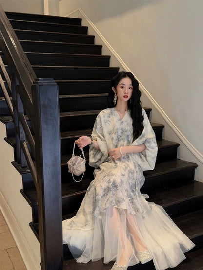 Sanji Heihua new Chinese style dress for women spring 2024 new style this year's popular high-end exquisite mesh skirt