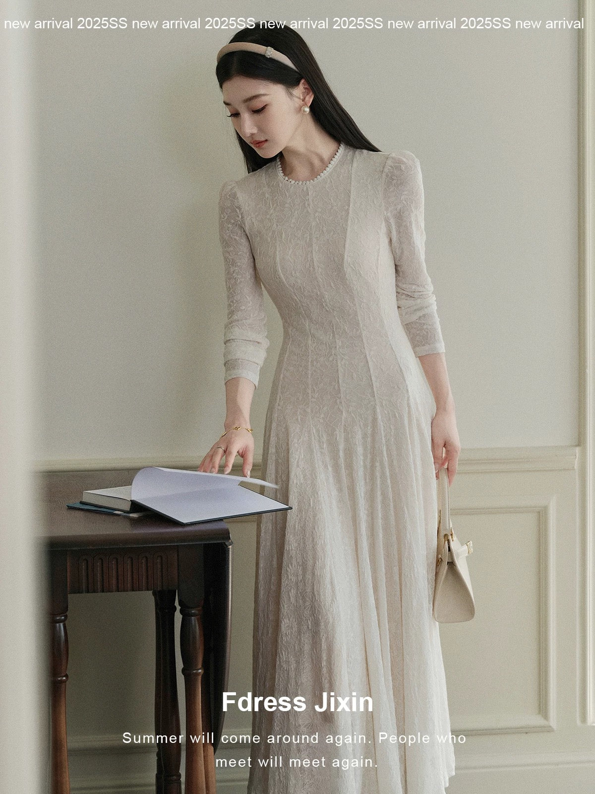 Send a letter to "Wooden Scent" Lyocell Cotton Jacquard Slim Fit Waist-cinching Dress, Autumn/Winter Base Layer Elegant Long Dress