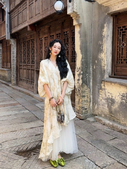 Sanji Heihua new Chinese style dress for women spring 2024 new style this year's popular high-end exquisite mesh skirt
