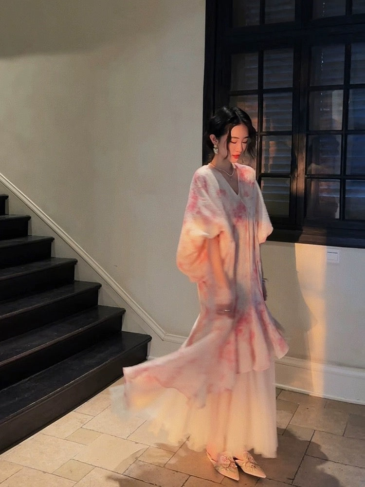 Sanji Heihua new Chinese style dress for women spring 2024 new style this year's popular high-end exquisite mesh skirt