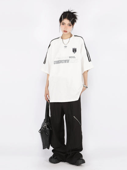 BIGGOLD American retro three-stripe raglan sleeves oversize short-sleeved T-shirt women's summer couple half-sleeved tops