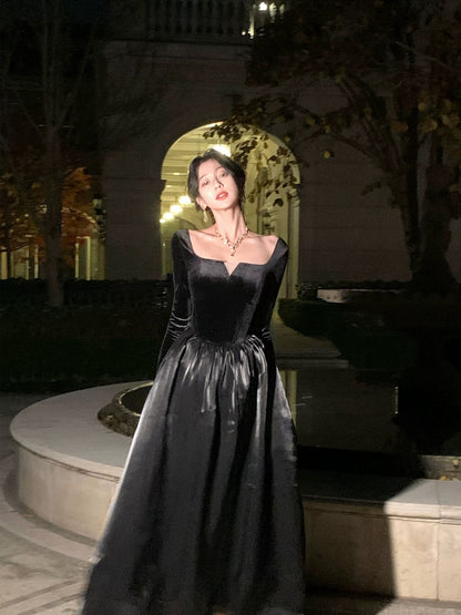 Nu Arno Black Hepburn Style Dress, High-End A-Line Elegant Long Dress, 2025 Winter New Arrival