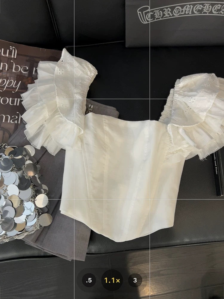 Small flying sleeves square neck camisole vest women's Thai sweet and spicy style summer new fishbone waist one shoulder tube top