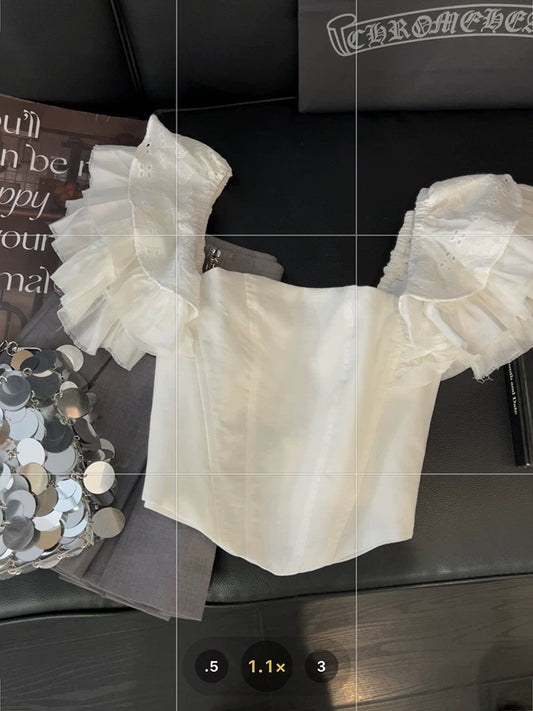Small flying sleeves square neck camisole vest women's Thai sweet and spicy style summer new fishbone waist one shoulder tube top