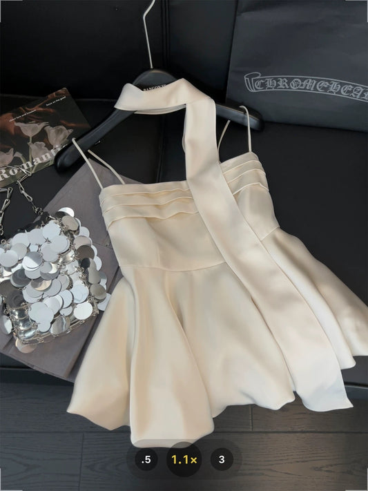 Jennie same style satin camisole vest female ribbon halter neck pleated design sweet and spicy style flower bud tube top